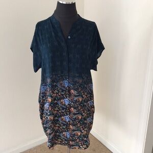 TANVI KEDIA Anthropologie steel blue floral Print Size M Silk Dress